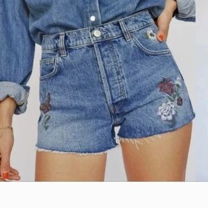 Reformation Charlie Embroidered Denim Women Size 26 Shorts